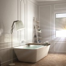 Scandinavian bathroom, white minimalistic design, hotel spa reso